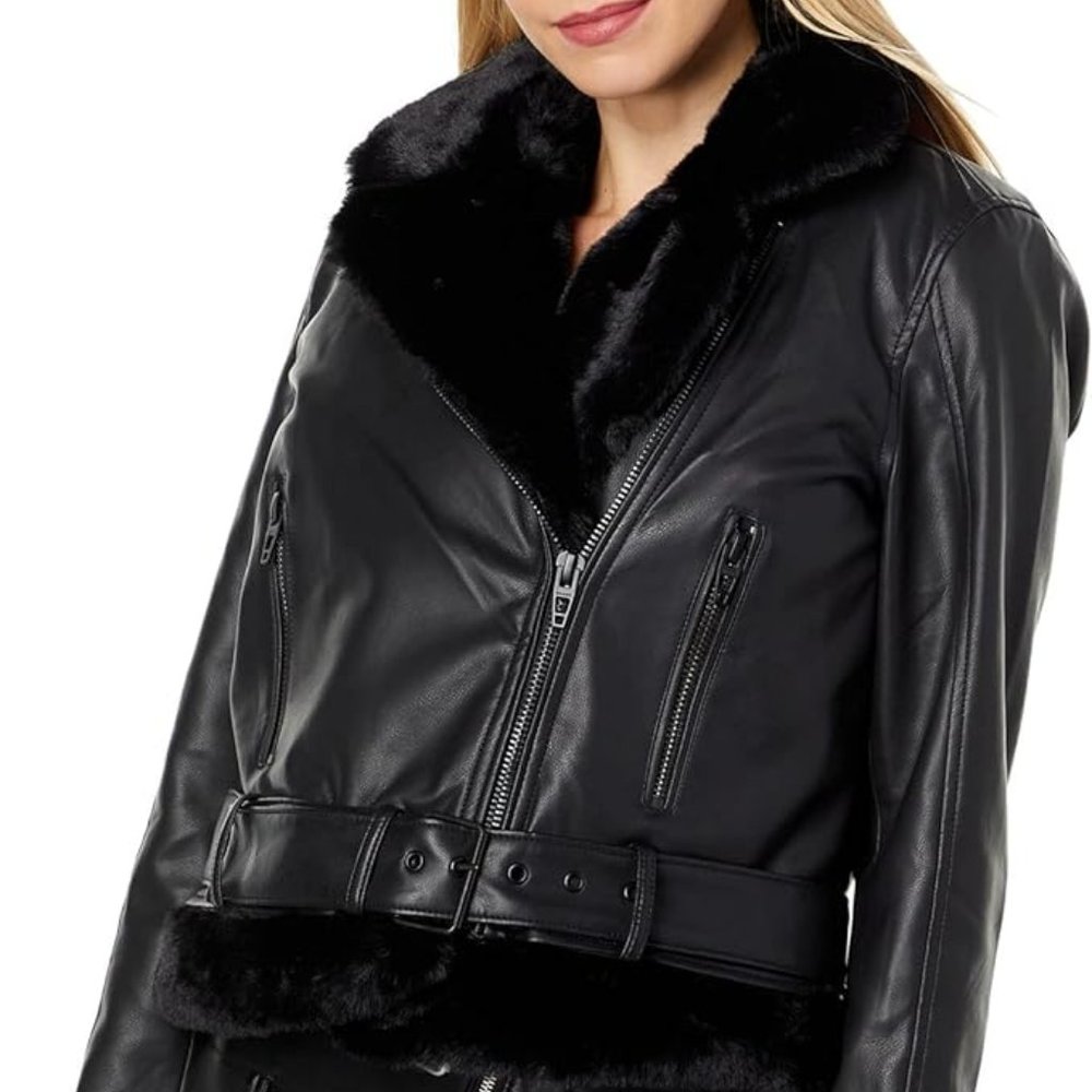 [BLANKNYC] Vegan Leather Moto Jacket With Removeable Faux Fur Vest